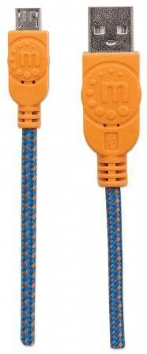 Hauptbild des Produkts USB - micro USB kabel, 1 m, obmotaný, modro-oranžová, MANHATTAN