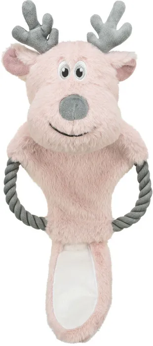 Hauptbild des Produkts Vánoční sob na laně, šustící, 47 cm, plyš/bavlněné lano, růžová/šedá