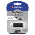Verbatim USB flash disk, USB 3.0 (3.2 Gen 1), 256GB, PinStripe, Store N Go, schwarz, 49320, USB A, mit herausziehbarem Konnektro
