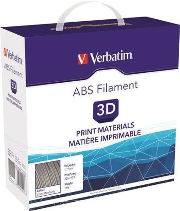 Hauptbild des Produkts Vlákno ABS pro 3D tiskárny, šedo-stříbrná kovová 1,75 mm, 1kg, VERBATIM