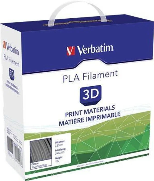 Hauptbild des Produkts Vlákno PLA pro 3D tiskárny, šedo-stříbrná kovová, 2,85 mm, 1kg, cívka, VERBATIM