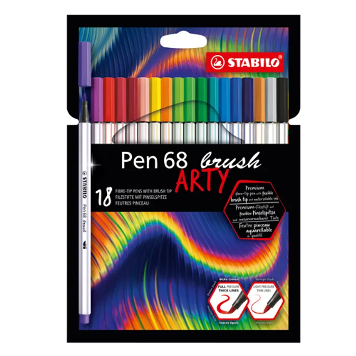 Hauptbild des Produkts Vláknový fix s flexibilním štětcovým hrotem STABILO Pen 68 brush ARTY - 18 ks pouzdro