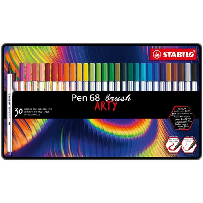 Hauptbild des Produkts Vláknový fix s flexibilním štětcovým hrotem STABILO Pen 68 brush ARTY - 30 ks sada v plech