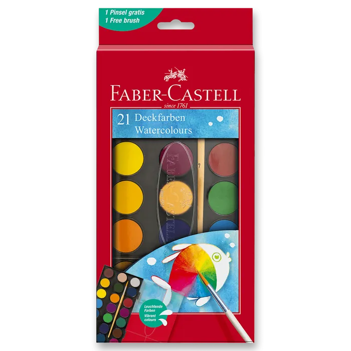 Hauptbild des Produkts Vodové barvy Faber-Castell 21 barev, průměr 30 mm