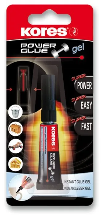 Hauptbild des Produkts Vteřinové gelové lepidlo Kores Power Glue Gel 3 g – nestékající sekundové lepidlo pro přesné lepení