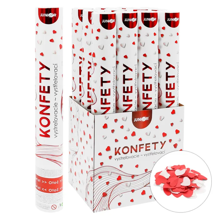 Hauptbild des Produkts Vystřelovací konfety - trubka 40 cm, bílá a červená papírová srdce, [1 ks]