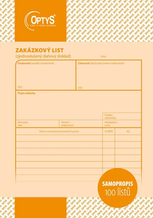 Hauptbild des Produkts Zakázkový list A5, samopropisovací, 100 listů 1085