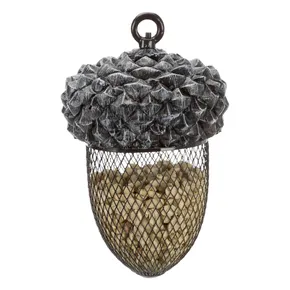 Acorn – Vogelfutterspender, 700 ml/14 x 22 cm, Harz/Metall, braun/weiß