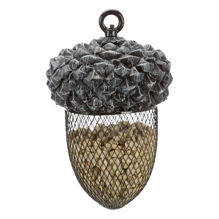 Hauptbild des Produkts Žalud - zásobník na ptačí krmivo, 700 ml/14×22 cm, pryskyřice/kov, hnědá/bílá