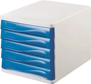 Schubladenbox, 5x Schublade, weiß/blau, Kunststoff, HELIT