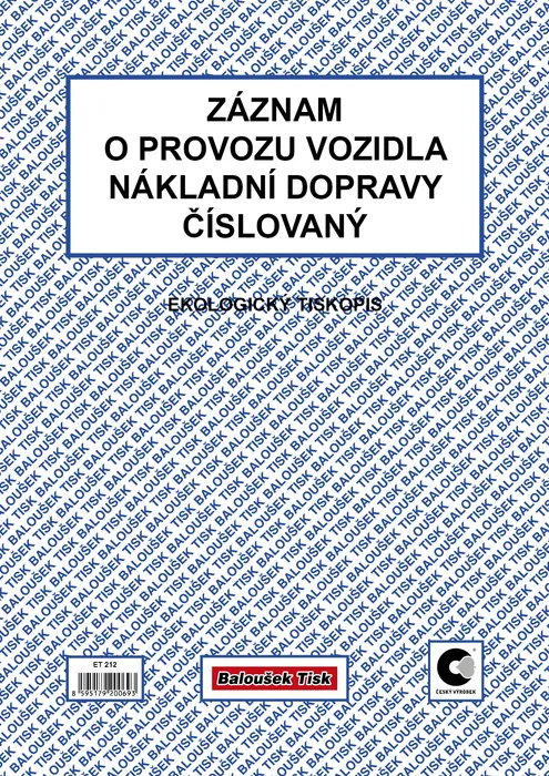 Hauptbild des Produkts Záznam o provozu vozidla nákladní dopravy A4 (stazka) číslovaný ET212