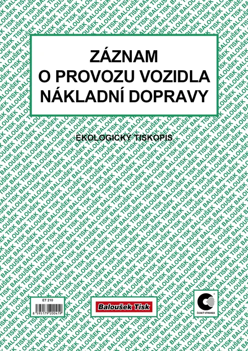 Hauptbild des Produkts Záznam o provozu vozidla nákladní dopravy A4 stazka ET210
