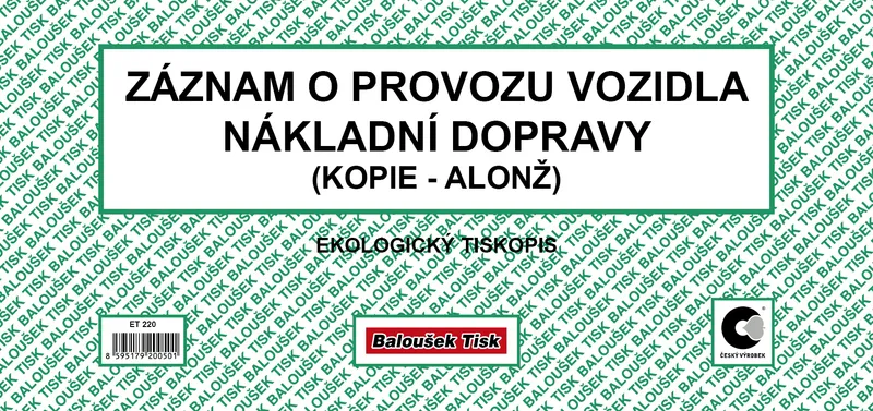 Hauptbild des Produkts Záznam o provozu vozidla nákladní dopravy alonž ET220