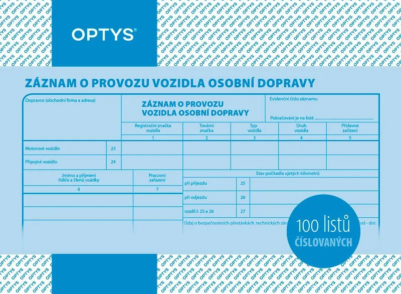Hauptbild des Produkts Záznam o provozu vozidla osobní dopravy A5, číslovaný, 100 listů 1177