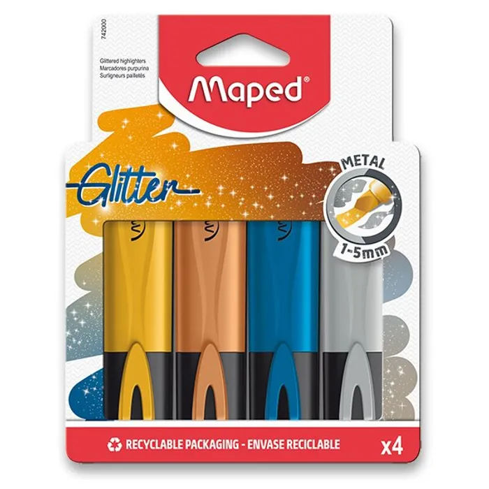 Hauptbild des Produkts Zvýrazňovač Maped Fluo Peps Glitter Metal sada 4 barev