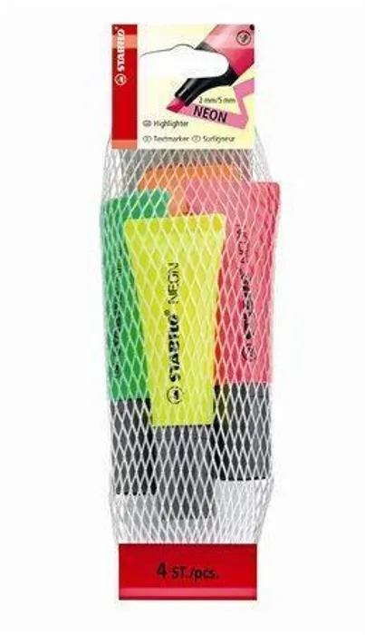 Hauptbild des Produkts Zvýrazňovač STABILO NEON 4 ks Síťka (oranžová, zelená, žlutá, růžová)