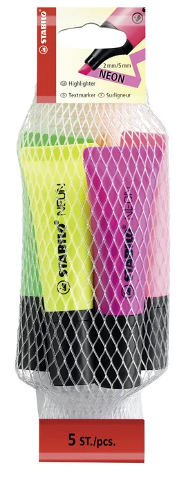 Hauptbild des Produkts Zvýrazňovač STABILO NEON - 5 ks sada - žlutá, zelená, oranžová, růžová, magenta