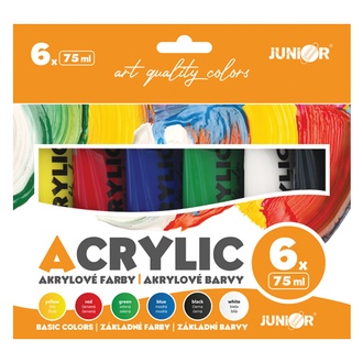Papírenské zboží - Akrylové barvy JUNIOR 75 ml - 6 ks sada Basic