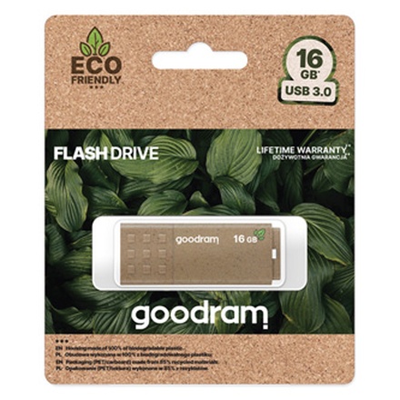 Papírenské zboží - Goodram USB flash disk, USB 3.0, 16GB, UME3 ECO FRIENDLY, hnědý, UME3-0160EFR11, USB A, s