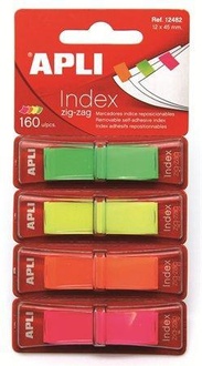 Papírenské zboží - Značkovací proužky, 4 fluorescentní barvy, 160 ks, APLI