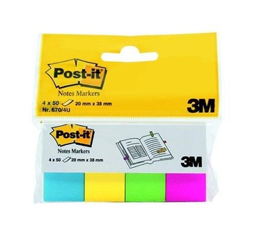 Papírenské zboží - Značkovací proužky, 4x50 lístků, 20x38 mm, 3M POSTIT, mix barev