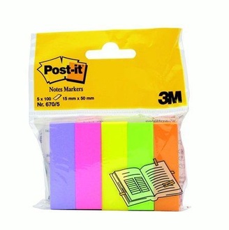 Papírenské zboží - Značkovací proužky, 5x100 lístků, 15x50 mm, 3M POSTIT, mix barev