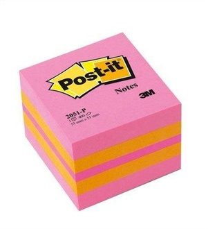 Papírenské zboží - Samolepící bloček, 51x51 mm, 400 lístků, 3M POSTIT, růžový