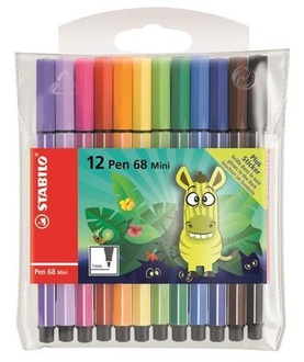 Papírenské zboží - Fixy "Pen 68 Mini Funnimals", 12 různých barev, sada, 1 mm, STABILO