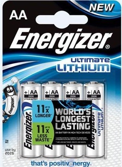 Papírenské zboží - Baterie, AA (tužková), 4 ks, lithiová, ENERGIZER "Ultimate Lithium"