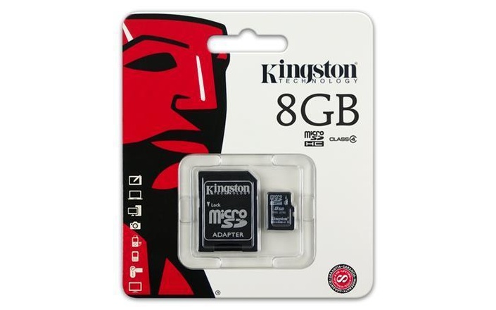 Papírenské zboží - Paměťová karta Micro SD, 8GB, Class 4, s adaptérem, KINGSTON