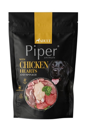 Papírenské zboží - NEW PIPER s kuřecími srdíčky a špenátem, kapsička pro psy 500 g