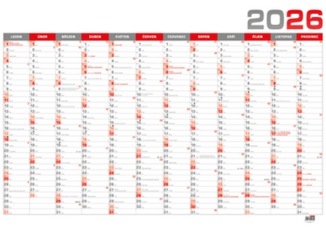 Papírenské zboží - Nástěnný roční kalendář B1 - červený