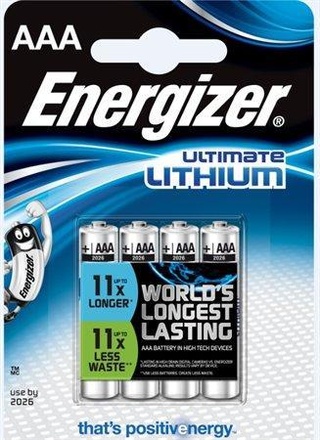 Papírenské zboží - Baterie, AAA (mikrotužková), 4 ks v balení, lithiová, ENERGIZER "Ultimate Lithium"