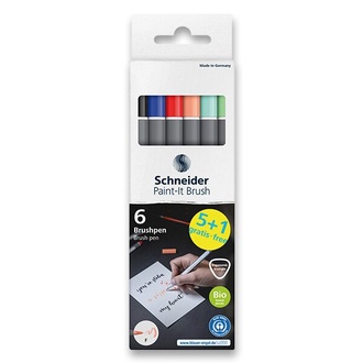 Papírenské zboží - Popisovač Schneider Paint-it 070 Brush sada 6 ks, základní a pastelové barvy