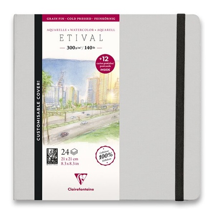 Papírenské zboží - Akvarelové album Clairefontaine Etival Cold Pressed s pohledy, 21 x 21 cm, 24 listů, 300 g
