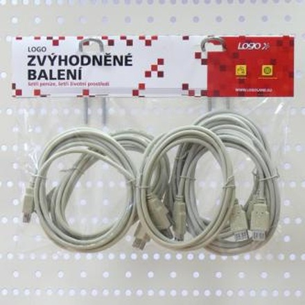 Papírenské zboží - Kabel USB (2.0), USB A M- USB A F, 1.8m, černý, Logo, cena za 1 kus