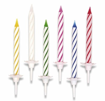 Papírenské zboží - Dortové svíčky pruhované 24 ks + 12 stojánků