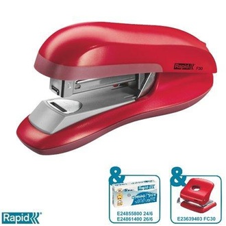 Papírenské zboží - Stolní sešívačka Rapid F30 s plochým sešíváním, Červená