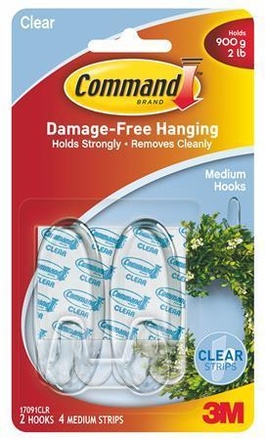 Papírenské zboží - Plastové přilepovací háčky "Command", průhledné, oválné, středně velké, 3M SCOTCH