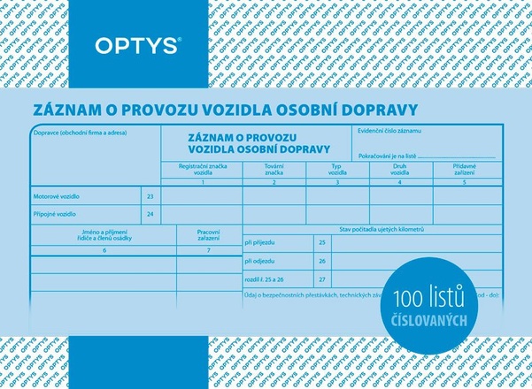 Papírenské zboží - Záznam o provozu vozidla osobní dopravy A5, číslovaný, 100 listů 1177