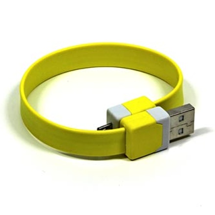 Papírenské zboží - Kabel USB (2.0), USB A M- USB micro M, 0.25m, žlutý, náramek