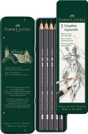Papírenské zboží - Grafitová tužka Aquarelle plechová krabička, 5ks  Faber Castell 117805