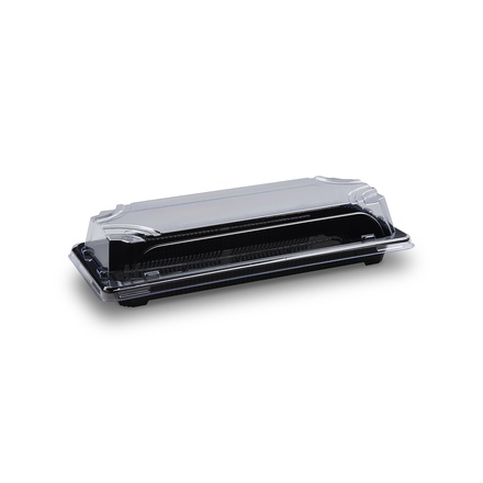 Papírenské zboží - Miska na Sushi + víčko (PP/rPET) černá + průhledné 224 x 94 x 45 mm [50 sad]
