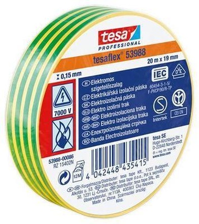 Papírenské zboží - Izolační páska "Professional", zelená/žlutá 19 mm x 20 m, TESA