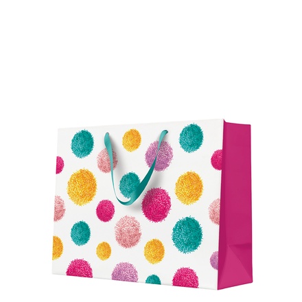 Papírenské zboží - Dárková taška horizontal - COLORFUL POMPOMS 33,5x13x26,5 cm