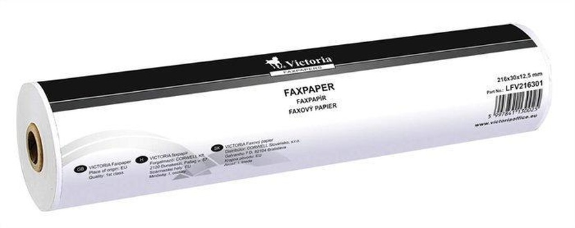Papírenské zboží - Faxový papír, 216 mm x 30 m x 12,5 mm  (šířka x délka x vnitřní průměr), VICTORIA