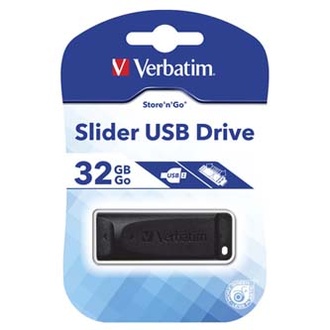 Papírenské zboží - Verbatim USB flash disk, USB 2.0, 32GB, Slider, černý, 98697, USB A, s výsuvným konektore