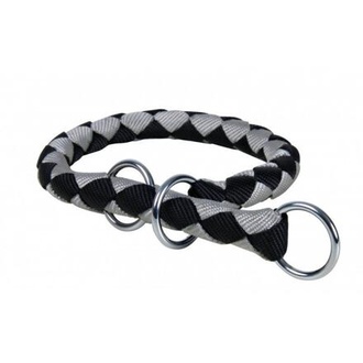 Papírenské zboží - Nylonový obojek kulatý CAVO - černo/stříbrný  S-M:35-41cm/12mm