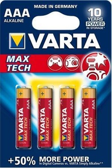Papírenské zboží - Baterie, AAA (mikrotužková), 4 ks v balení, VARTA "MaxTech"