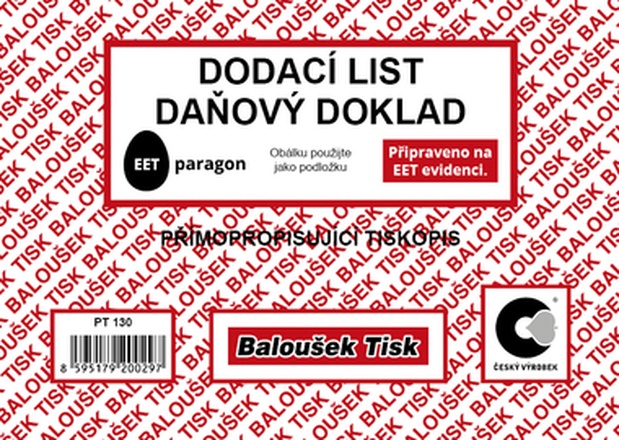 Papírenské zboží - Dodací list - daňový doklad A6 PT130